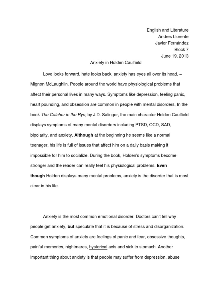 Holden caulfield diagnosis essay holden caulfield depression